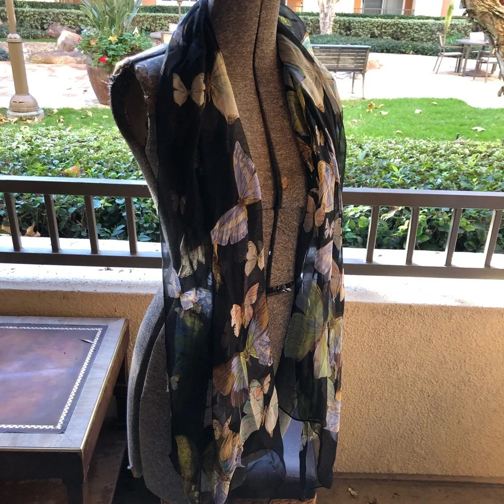 Unbranded Women's Silk Genuine 100% Pure Silk Black Transparent Butterfly 65x20” - Picture 5 of 5